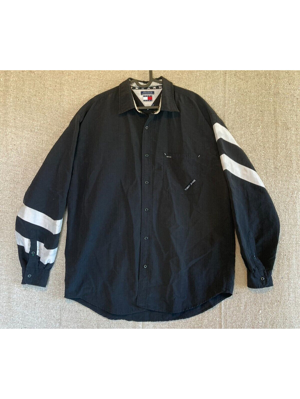 VTG Tommy Hilfiger Nylon Black Mens Sz Large Cowboy Western Shirt Long Sleeve